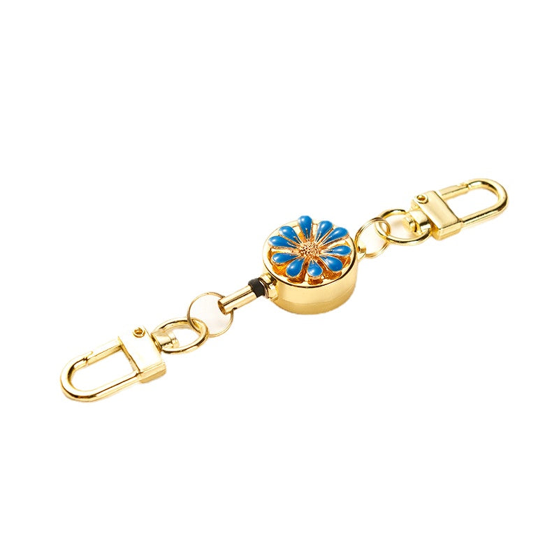 Wholesale Metal Flower Crystal Retractable Breast Tag Pull Button Keychain